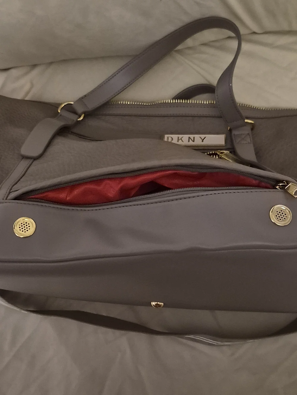 DKNY Taupe Leather Weekender Bag
